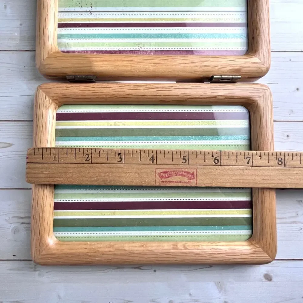 Vintage Light Wood Bi-Fold Double Tabletop Picture Frame Rounded Corners 4.5x6.5